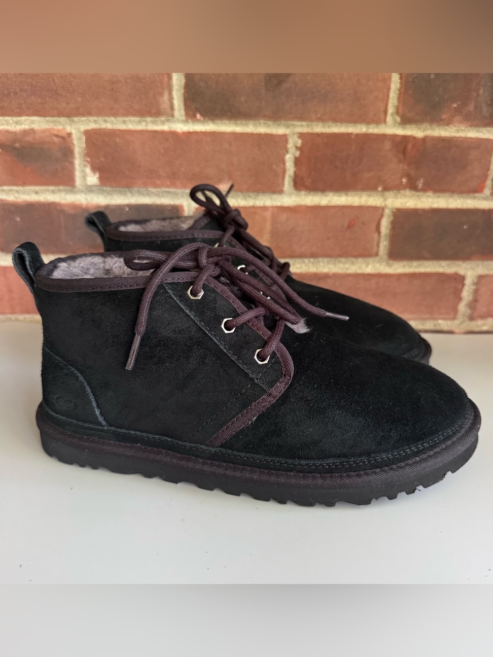 UGG Neumel Men’s Black Suede Sheepskin Chukka Boots Size 8 New Without Box. In g